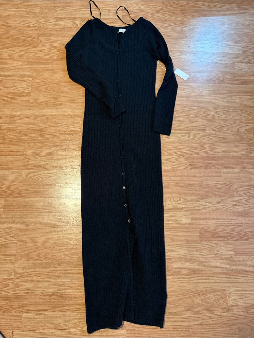 Abercrombie & Fitch Black Ribbed Button-Front Maxi Sweater Dress